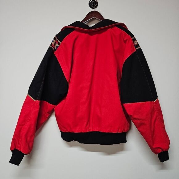 Vintage DAVIS JAMES Red and Black Lined Jacket with Patterned Accents Size Large - Picture 4 of 4